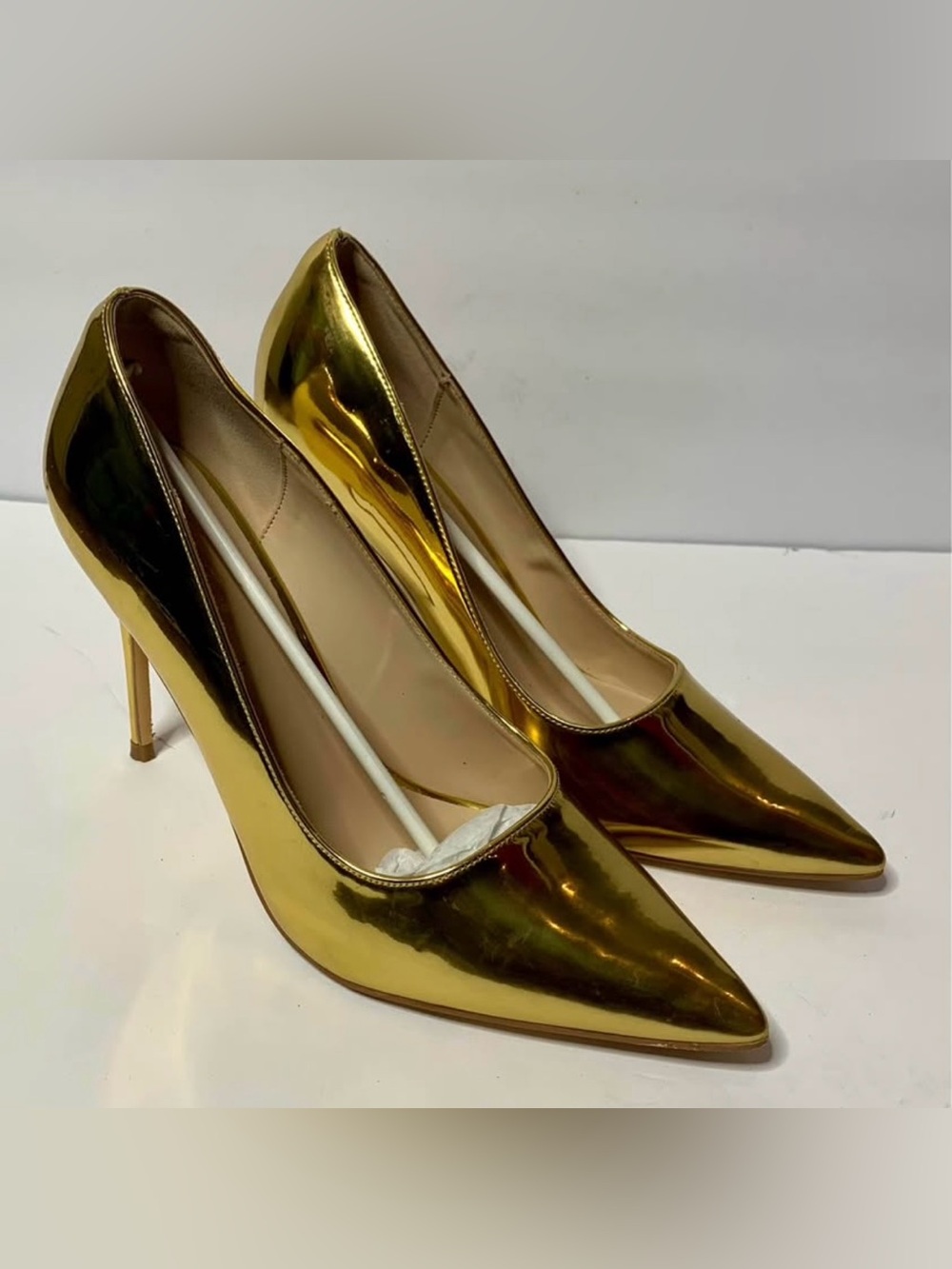 Elisabet Tang Metallic Gold Pointed Toe Stiletto Pumps